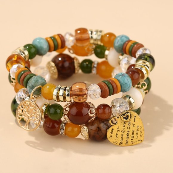 Bohemian Fashion Trendy Beaded Charm Bracelets - Fall Colors Mix - Picture 1 of 1